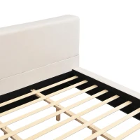 King Size Upholstered Platform Bed with Supportive Slats & Rubber Wood, Soft-Pack Bed with Embedded Frame, 94.5'' L x 88'' W x 37'' H, Beige(m-6)