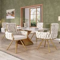 Set of 4 Velvet Tufted Dining Chairs with Ergonomic Support, Industrial-Chic Swivel Chairs with Metal Legs, 25'' L x 25'' W x 34'' H, Beige+Gold(m-1)