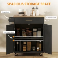 HOMCOM Kitchen Island Cart, Rolling Island Table with Solid Wood Top, Trolley Cart with Drawer, Storage Cabinet & Towel Rack, Black(m-4)