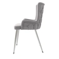 Set of 2 Velvet Dining Chairs with Electroplated Metal Legs, Ergonomic Chairs for Dining & Living Room, 21.5'' L x 20.5'' W x 33.5'' H, Gray+Silver(m-7)