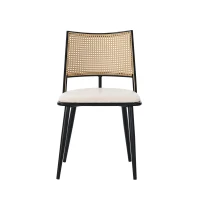 Set of 4 Modern Dining Chairs with PE Rattan Backrest, Ergonomic Side Chairs for Home or Restaurant, 19.5'' L x 19'' W x 31.5'' H, Black+Natural(m-11)