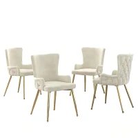 Set of 4 Velvet Dining Chairs with Solid Wood Frame and Iron Legs, Upholstered Leisure Chair for Families, 21.5'' L x 20.5'' W x 33.5'' H, Beige(m-2)