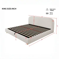 King Size Hydraulic Lift Storage Bed with Upholstered Curved Headboard, Hidden Under-Bed Storage for Bedroom, 86'' L x 80'' W x 35'' H, White(m-3)