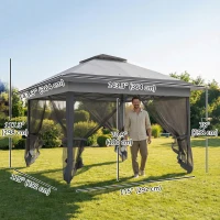 Outsunny 12' x 12' Foldable Pop-up Party Tent Instant Canopy Sun Shade Gazebo Shelter with Steel Frame, Dark Grey(m-3)