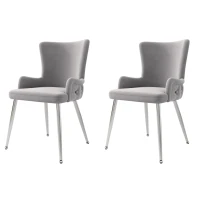 Set of 2 Velvet Dining Chairs with Electroplated Metal Legs, Ergonomic Chairs for Dining & Living Room, 21.5'' L x 20.5'' W x 33.5'' H, Gray+Silver(m-2)