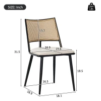 Set of 2 Modern Dining Chairs with PE Rattan Backrest, Ergonomic Side Chairs for Home or Restaurant, 19.5'' L x 19'' W x 31.5'' H, Black+Natural(m-3)