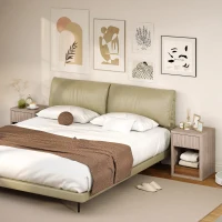 HOMCOM Nightstand with Drawer and Open Shelf, Modern Bedside Table Set of 2 for Bedroom Living Room, Grey(m-7)