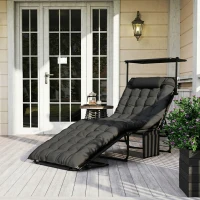 Outsunny Folding Lounge Chair with Adjustable Canopy, 4-Position Outdoor Tanning Chair with Headrest, Dark Grey(m-1)