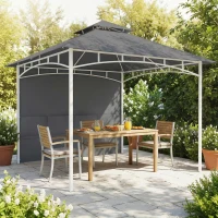 Outsunny 10' x 10' Patio Gazebo, Double Roof Outdoor Gazebo Canopy Shelter with Storage, Hook, Metal Frame, Dark Grey(m-1)