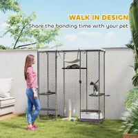 PawHut Catio Outdoor Cat Enclosure, Galvanized Steel Walk-in Cat Cage with Waterproof Cover, 5 Adjustable Platforms, Hammock(m-7)