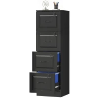 HOMCOM 4 Drawer File Cabinet with Lock, Vertical Filing Cabinet with Adjustable Hanging Bars for A4 and Letter Size, Black(m-2)
