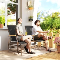 Outsunny Outdoor 2-Person Glider Bench, Outside Swing Glider Chair Loveseat with Breathable Mesh, Table, Steel Frame(m-1)