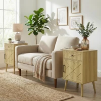 HOMCOM Nightstand Set of 2, Bedside Table Set with Drawer and Cabinet, Side End Table with Storage for Living Room, Oak(m-8)