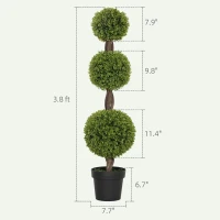 HOMCOM Set of 2 Artificial Ball Boxwood Topiary Trees, Fake Plants in Pots for Indoor Outdoor Living Room, Green(m-3)