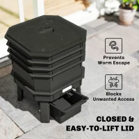 Outsunny 4-Tray Worm Composter Bin, 7.4 Gal Outdoor & Indoor Worm Composter for Recycling Food Waste, Black(m-5)