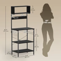 HOMCOM Baker's Rack with Charing Station, Microwave Shelf with Power Outlet, USB Charger and 5 Hooks, Black(m-3)