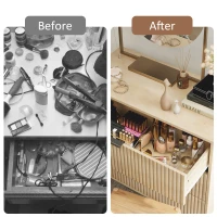 HOMCOM Bedroom Chest of Drawers, 3 Drawer Dresser with Fluted Panels and Solid Wood Legs, Storage Cabinet for Living Room, Oak(m-7)