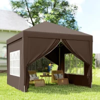 Outsunny 10'x10' Outdoor Pop Up Party Tent Wedding Gazebo Canopy with Carrying Bag (Coffee)(m-10)