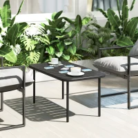 Outsunny Outdoor Coffee Table, All-Weather Rectangle Metal Patio Coffee Table with Slatted Tabletop for Outside(m-10)