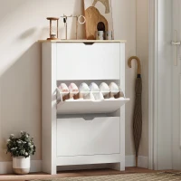 HOMCOM Shoe Storage Cabinet with 3 Flip Drawers and Adjustable Shelves for 9-18 Pairs of Shoes, White(m-1)