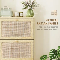 HOMCOM Rattan Shoe Storage Cabinet with 3 Flip Drawers and Adjustable Shelves, Entryway Shoe Cabinet for 18 Pairs, Oak(m-7)