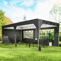 Outsunny 10 x 20 ft Pop Up Canopy Tent with Reflective Strips, UPF 50+ Easy up Instant Canopy with 6 Sandbags, Black(m-7)