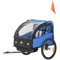 Aosom 2 Seat Bike Trailer for Kids, Baby Stroller with Storage Bag, 5 Point Harness, Bicycle Trailer with 20" Wheels, Blue(m-2)
