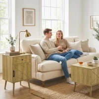 HOMCOM Nightstand Set of 2, Bedside Table Set with Drawer and Cabinet, Side End Table with Storage for Living Room, Oak(m-7)