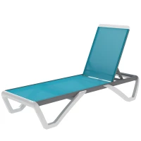 Outsunny Outdoor Chaise Lounge Chair, Patio Aluminum Tanning Chair with 5-Level Adjustable Back, Portable Wheels, Turquoise(m-11)