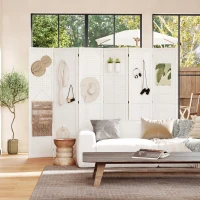 HOMCOM 5.6 Ft. Tall 6-Panel Room Divider, Pegboard Panel Folding Privacy Screen, Partition Wall Divider for Bedroom, White(m-9)