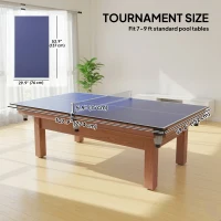 Soozier 9 ft Folding Ping Pong Table Top for Pool Tables, Table Tennis Conversion Top with Net, Foam Padding, Blue(m-3)