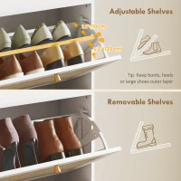 HOMCOM Rattan Shoe Storage Cabinet with 3 Flip Drawers and Adjustable Shelves, Entryway Shoe Cabinet for 18 Pairs, White(m-5)