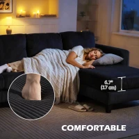 HOMCOM L Shaped Couch, L Shape Sofa with Chaise Lounge and Spring Cushion for Living Room, Bedroom, Charcoal Grey(m-7)