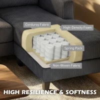 HOMCOM L Shaped Couch, L Shape Sofa with Chaise Lounge and Spring Cushion for Living Room, Bedroom, Charcoal Grey(m-5)