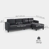 HOMCOM L Shaped Couch, L Shape Sofa with Chaise Lounge and Spring Cushion for Living Room, Bedroom, Charcoal Grey(m-3)