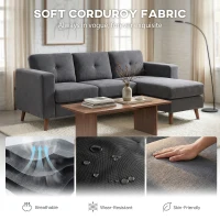 HOMCOM Sectional Sofa with Changeable Chaise Lounge, 3 Seat L-Shaped Small Space Sofa, Upholstered Couch for Small Space, Dark Grey(m-5)