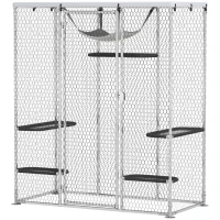PawHut Catio Outdoor Cat Enclosure, Galvanized Steel Walk-in Cat Cage with Waterproof Cover, 5 Adjustable Platforms, Hammock(m-1)