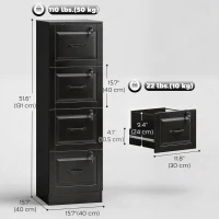 HOMCOM 4 Drawer File Cabinet with Lock, Vertical Filing Cabinet with Adjustable Hanging Bars for A4 and Letter Size, Black(m-3)