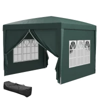 Outsunny 10'x10' Outdoor Pop Up Party Tent Wedding Gazebo Canopy with Carrying Bag (Dark Green)(m-2)