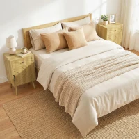 HOMCOM Nightstand Set of 2, Bedside Table Set with Drawer and Cabinet, Side End Table with Storage for Living Room, Oak(m-9)