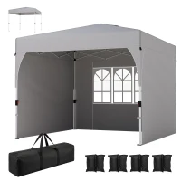 Outsunny 9.6 x 9.6 ft Pop Up Canopy Tent with 3 Sidewalls, UPF 50+ 1-Button Push Easy Setup Outdoor Instant Canopy, Light Grey(m-2)