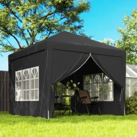 Outsunny 10'x10' Outdoor Pop Up Party Tent Wedding Gazebo Canopy with Carrying Bag (Black)(m-1)