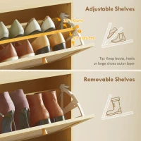 HOMCOM Rattan Shoe Storage Cabinet with 3 Flip Drawers and Adjustable Shelves, Entryway Shoe Cabinet for 18 Pairs, Oak(m-6)