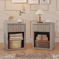 HOMCOM Nightstand with Drawer and Open Shelf, Modern Bedside Table Set of 2 for Bedroom Living Room, Grey(m-1)