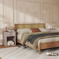 HOMCOM Nightstand with Drawer and Open Shelf, Modern Bedside Table Set of 2 for Bedroom Living Room, Grey(m-8)