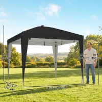 Outsunny 10 x 10 ft Pop Up Canopy Tent with Central Light, UPF 50+ Instant Portable Canopy Shelter with Remote, Black(m-3)