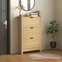 HOMCOM Shoe Storage Cabinet with 3 Flip Drawers and Adjustable Shelves for 18 Pairs of Shoes, Natural Wood(m-8)