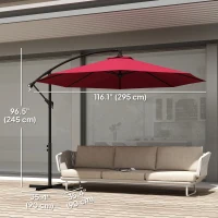 Outsunny 9.7ft Offset Patio UmbrellaCantilever Parasol with Crank Handle, 8 Ribs and Cross Base for Outdoor, Sun Shade, Wine Red(m-3)