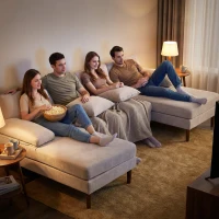 HOMCOM U Shape Couch with Double Chaise Lounge, Modern 4 Seater Sofa with Wooden Legs, Fabric Sofa for Living Room, Beige(m-10)