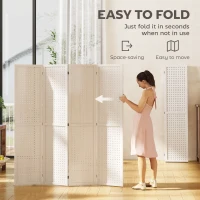 HOMCOM 5.6 Ft. Tall 4-Panel Room Divider, Pegboard Panel Folding Privacy Screen, Partition Wall Divider for Bedroom, White(m-4)